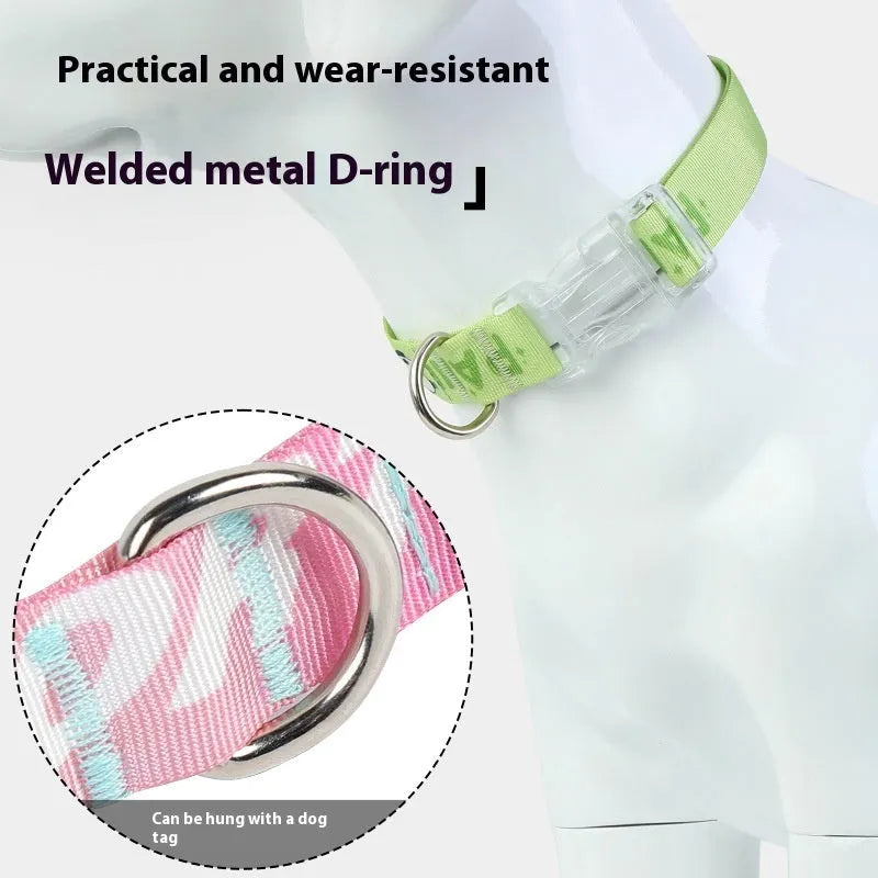Cartoon gradient printing on adjustable nylon dog collar in gradient colour or panda green.