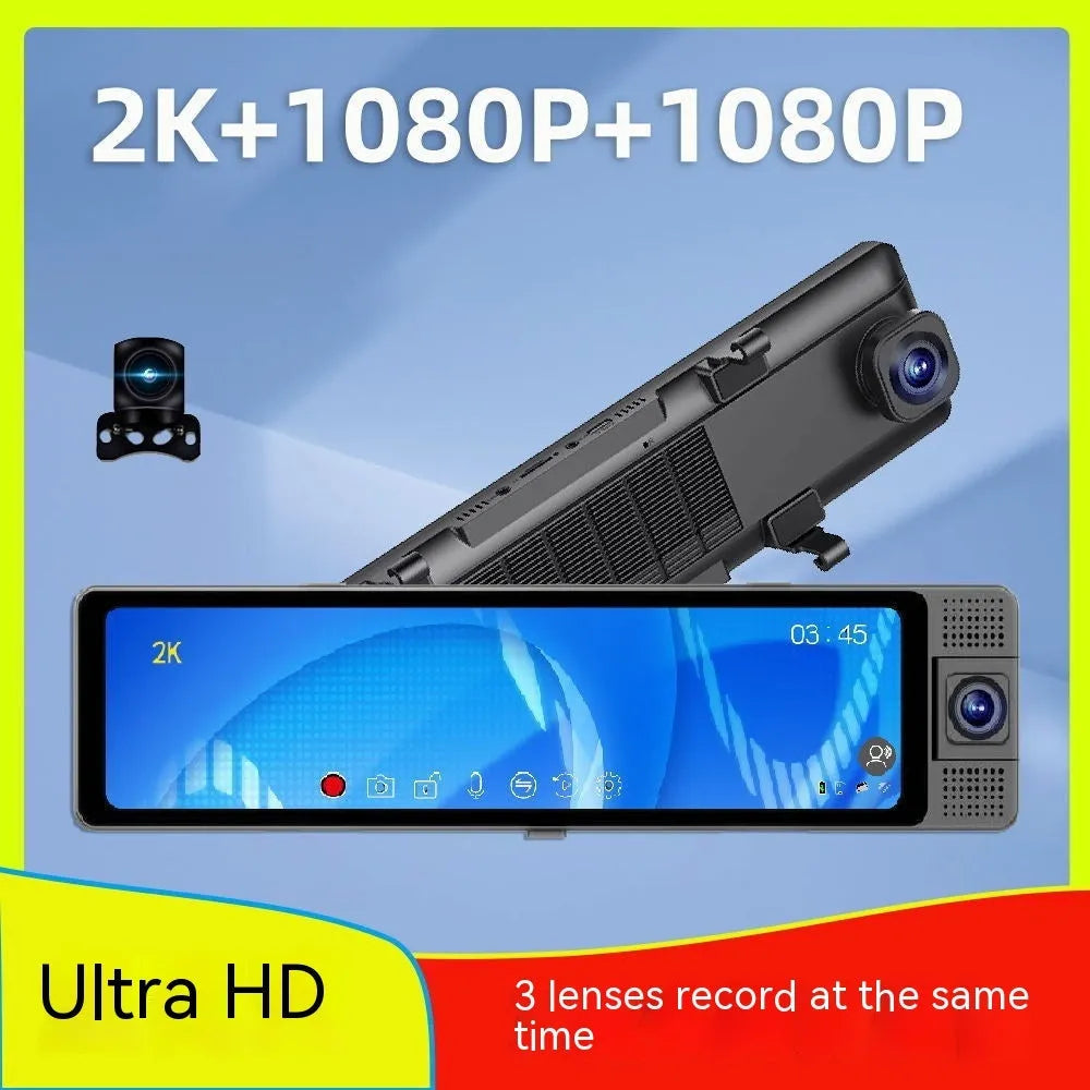 12-inch car rearview mirror dash cam with touchscreen and reversing camera system