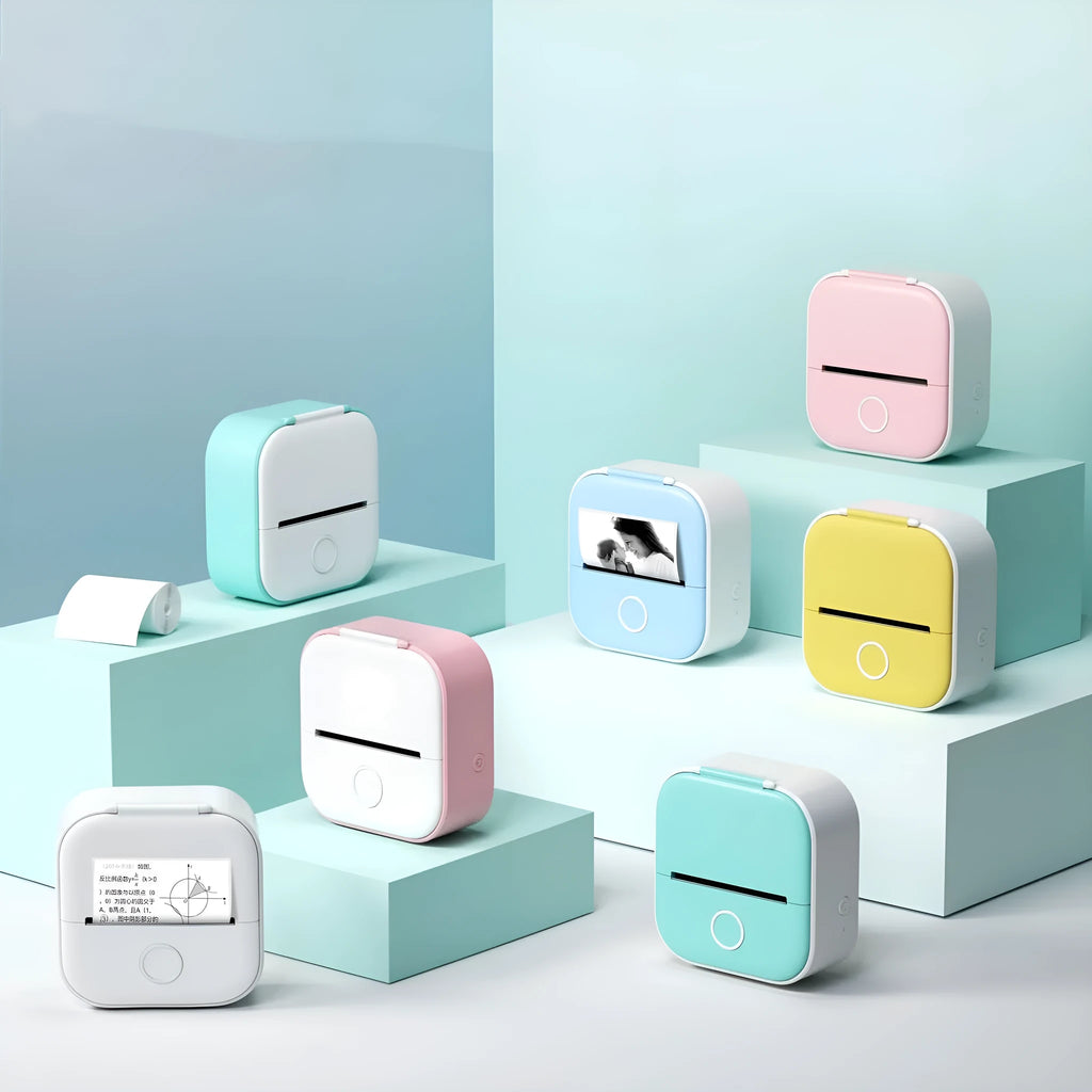 Mini portable thermal printer with rabbit ear protective case and USB cable