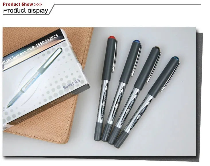 Water-based signature pen with 0.5mm fine tip, shown in black, blue, ink blue, and red ink colour options
