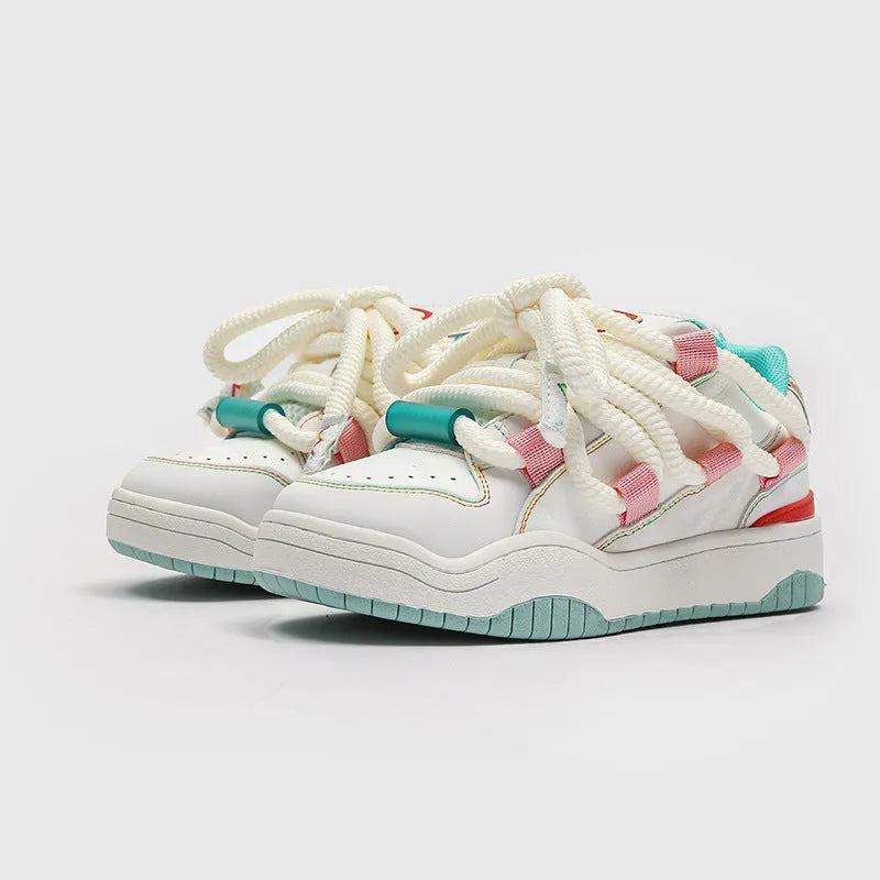 Casual lace-up shoes with thick rubber sole and breathable mesh lining in multiple colour options
