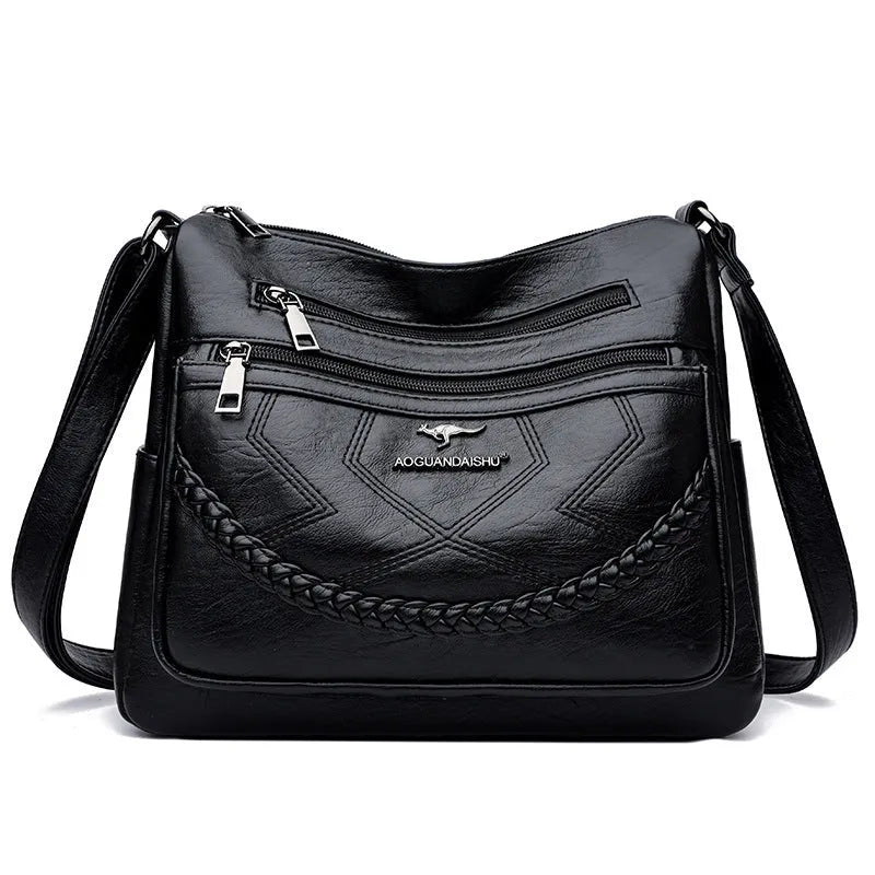 Soft black PU leather women's crossbody shoulder bag with large square shape