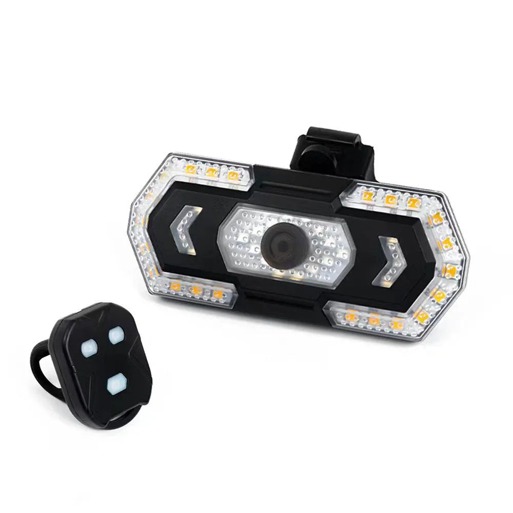 Black wireless remote control USB rechargeable LED car taillight kit on a white background.