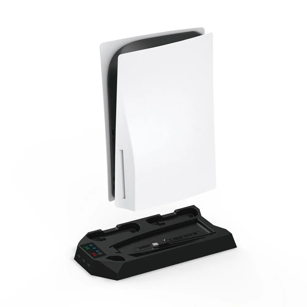 PS5 charging base and radiator stand in black or white with controller charging ports