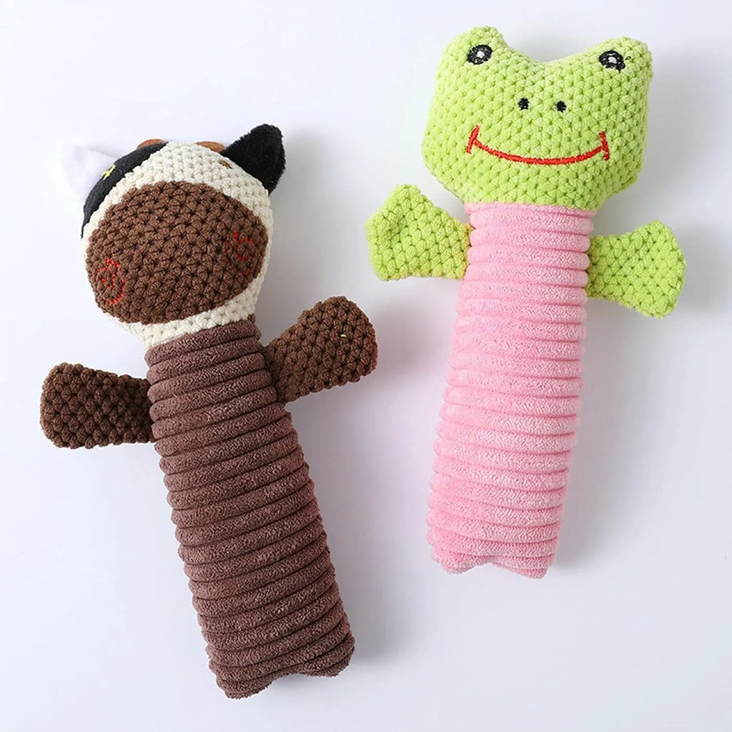 Squeaky plush dog chew toy in animal shape with cleaning massage texture