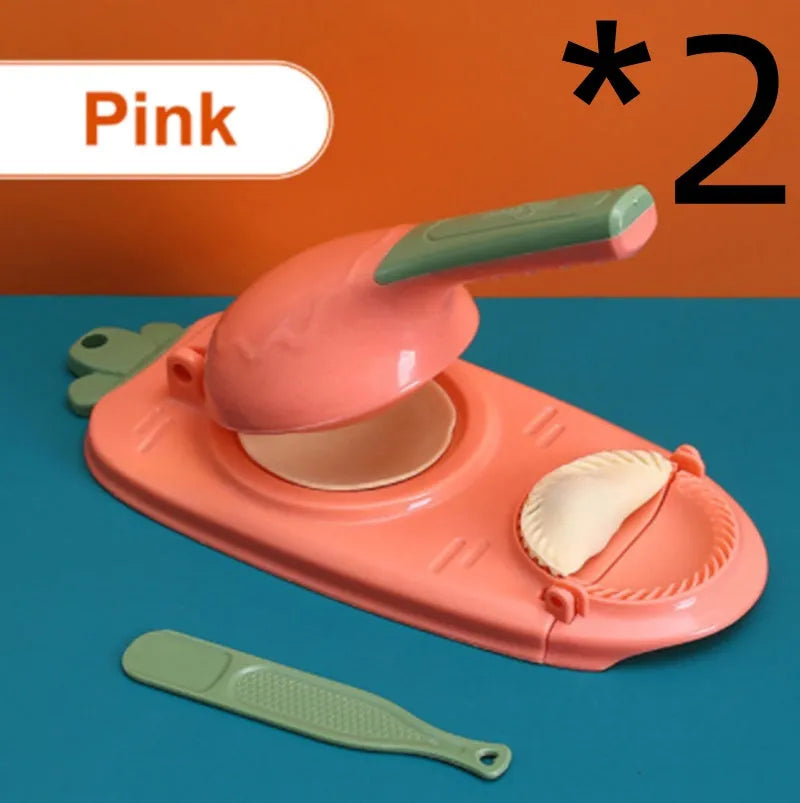Orange and white 2-in-1 kitchen dumpling making tool with ergonomic handle and hanging hole