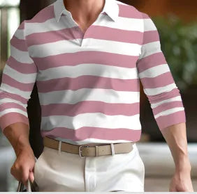 Men's long sleeve retro button design loose top in polyester blend fabric