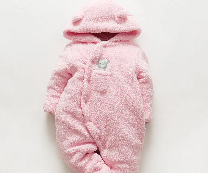 Cotton baby jumpsuit romper in marrón, pink, or white colours with long sleeves and footed/footless options