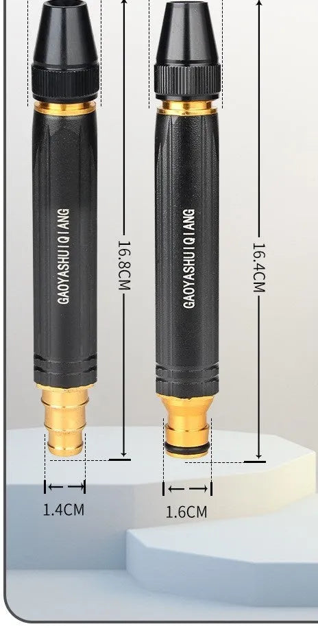 Black diamond finish car wash water gun with alloy body, showing pagoda and nipple type connection options