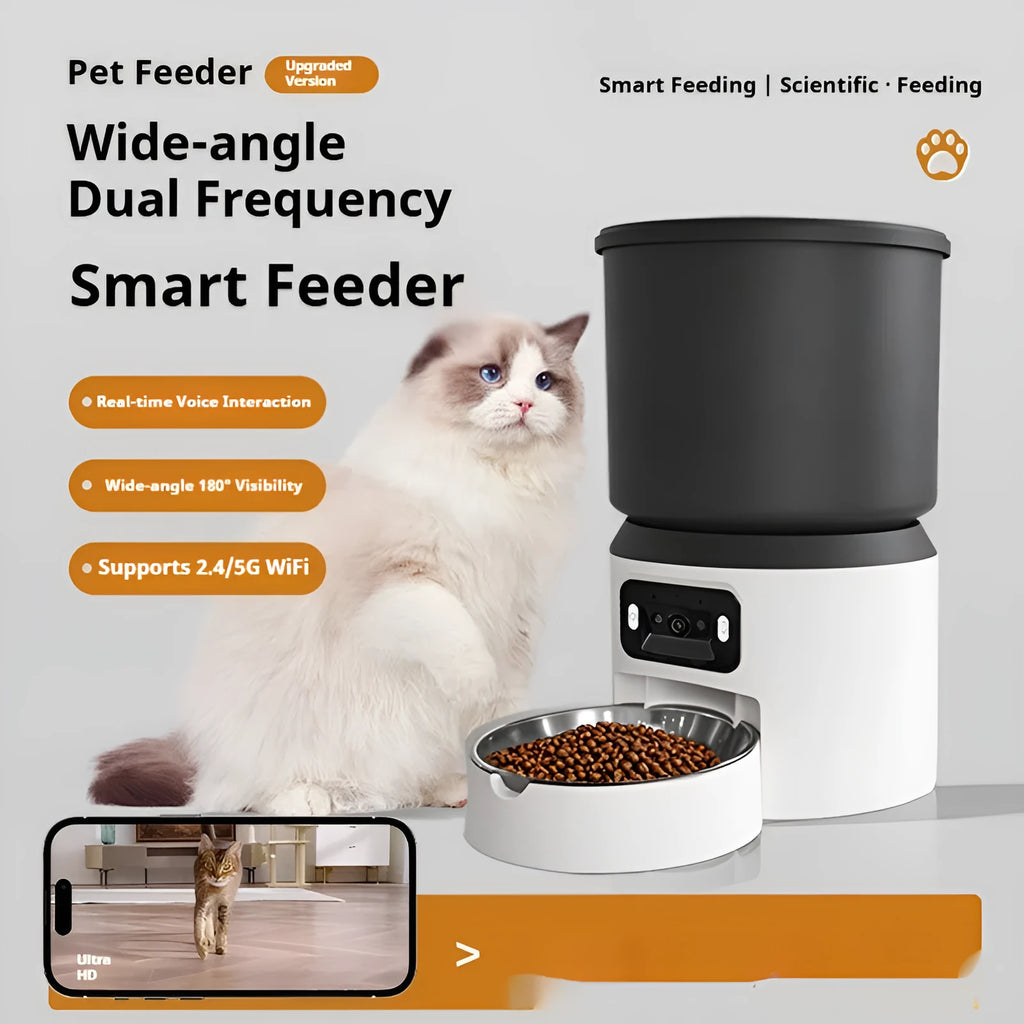 4-litre smart pet feeder with control panel and stainless steel food bowl.