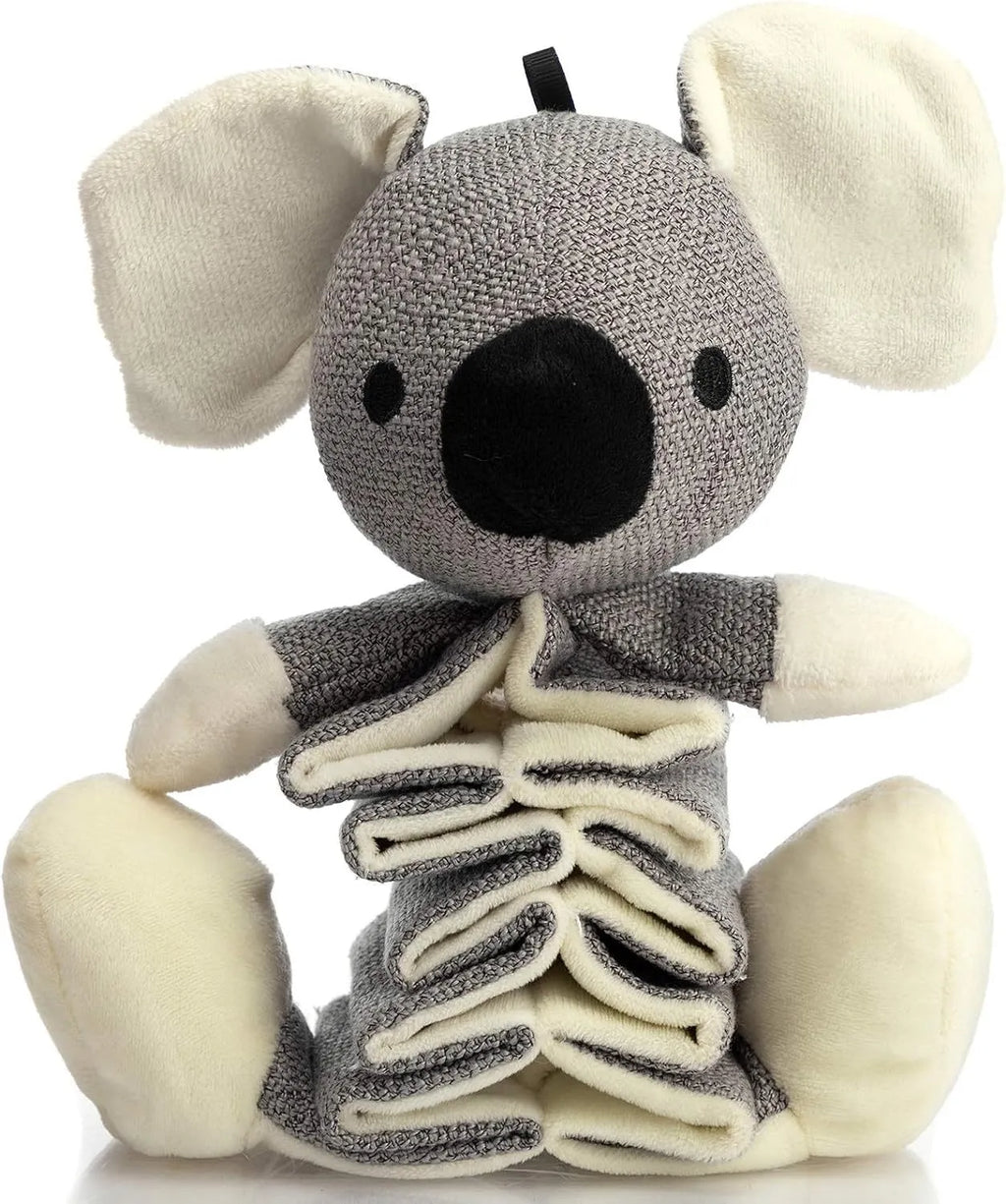 Grey koala-shaped dog toy measuring 30cm long with soft plush limbs.