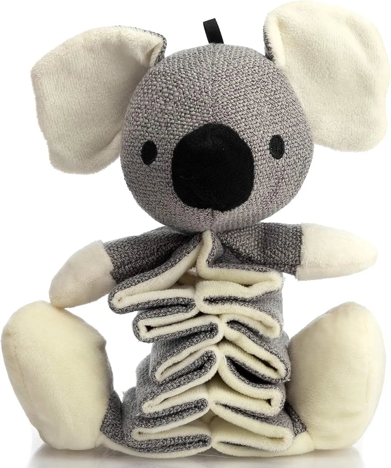Grey koala-shaped dog toy measuring 30cm long with soft plush limbs.