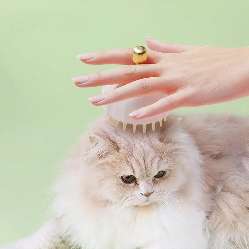 Green pet shampoo massage brush for dog washing and cat bathing with drainage holes