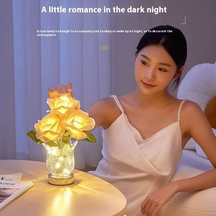 Crystal flowers decorative table lamp with touch controls and rechargeable battery for cordless placement