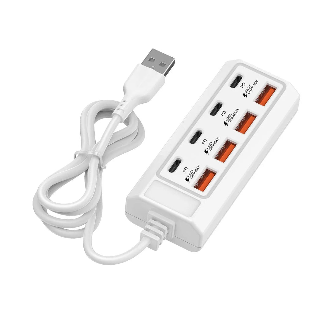 White plastic 8-in-1 Type-C PD fast charge multi-port docking station with 1-2m cable