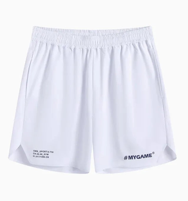 Men's four-point training fitness shorts in Balanced Gray, quick-dry polyester spandex fabric