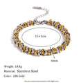 Gold geometric stainless steel jewellery set for women, including earrings, bracelet, and necklace.