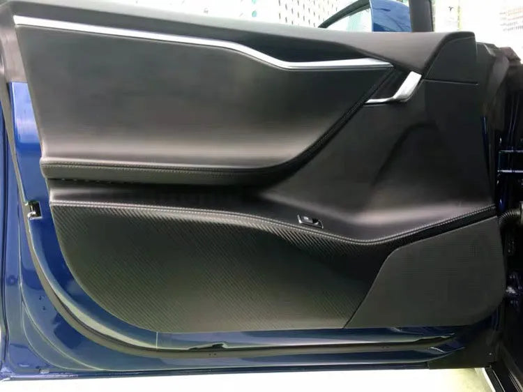 Carbon fibre protective film for Tesla Model S door control panels in 4-piece set