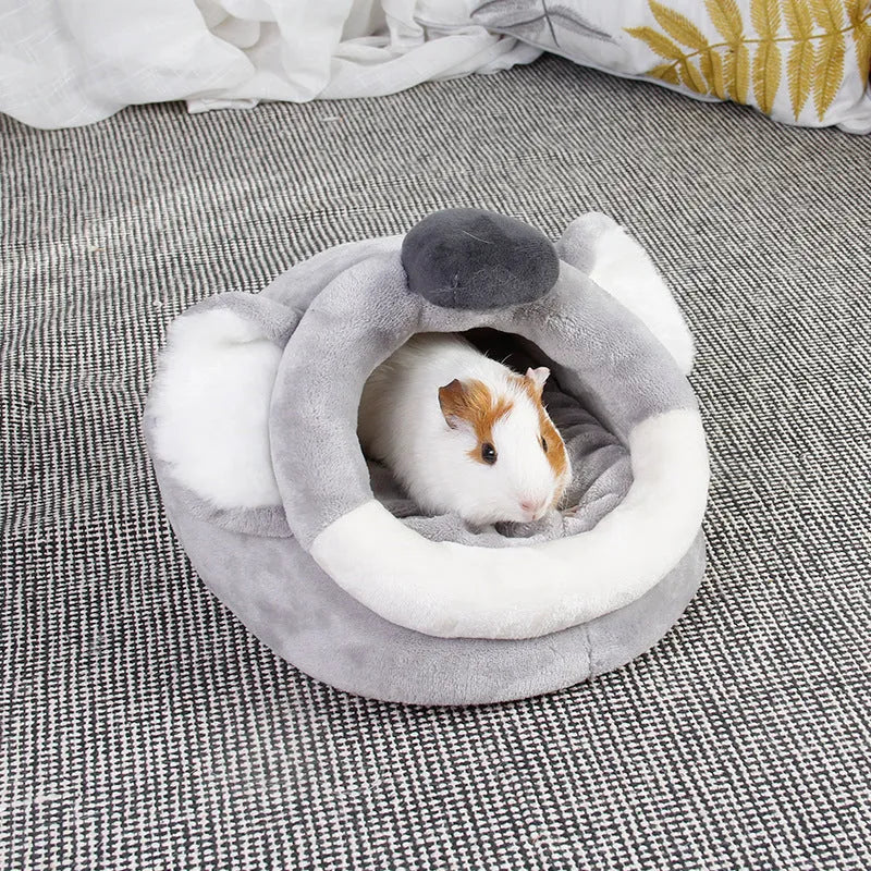 Small pet bed house in koala grey flannel for guinea pigs, ferrets, hamsters, hedgehogs, rabbits, and rats