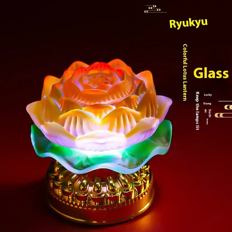Chinese style yellow lotus lamp for Buddha front household shrine decoration
