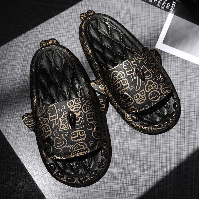Casual open-toe EVA home slippers with a cute shark design on the upper.
