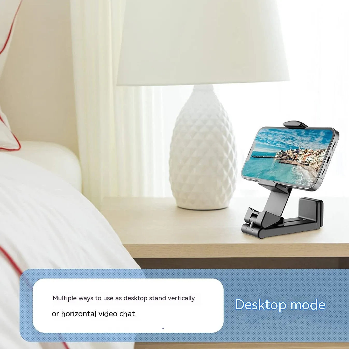 Foldable phone holder with rotating head in black, grey or green colours
