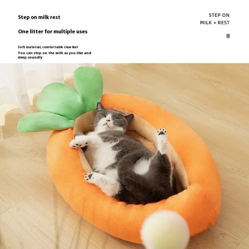 Orange carrot cartoon design dog mattress with removable cover in two size options