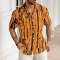 Man wearing a striped 3D digitally printed short sleeve casual shirt in light blue.