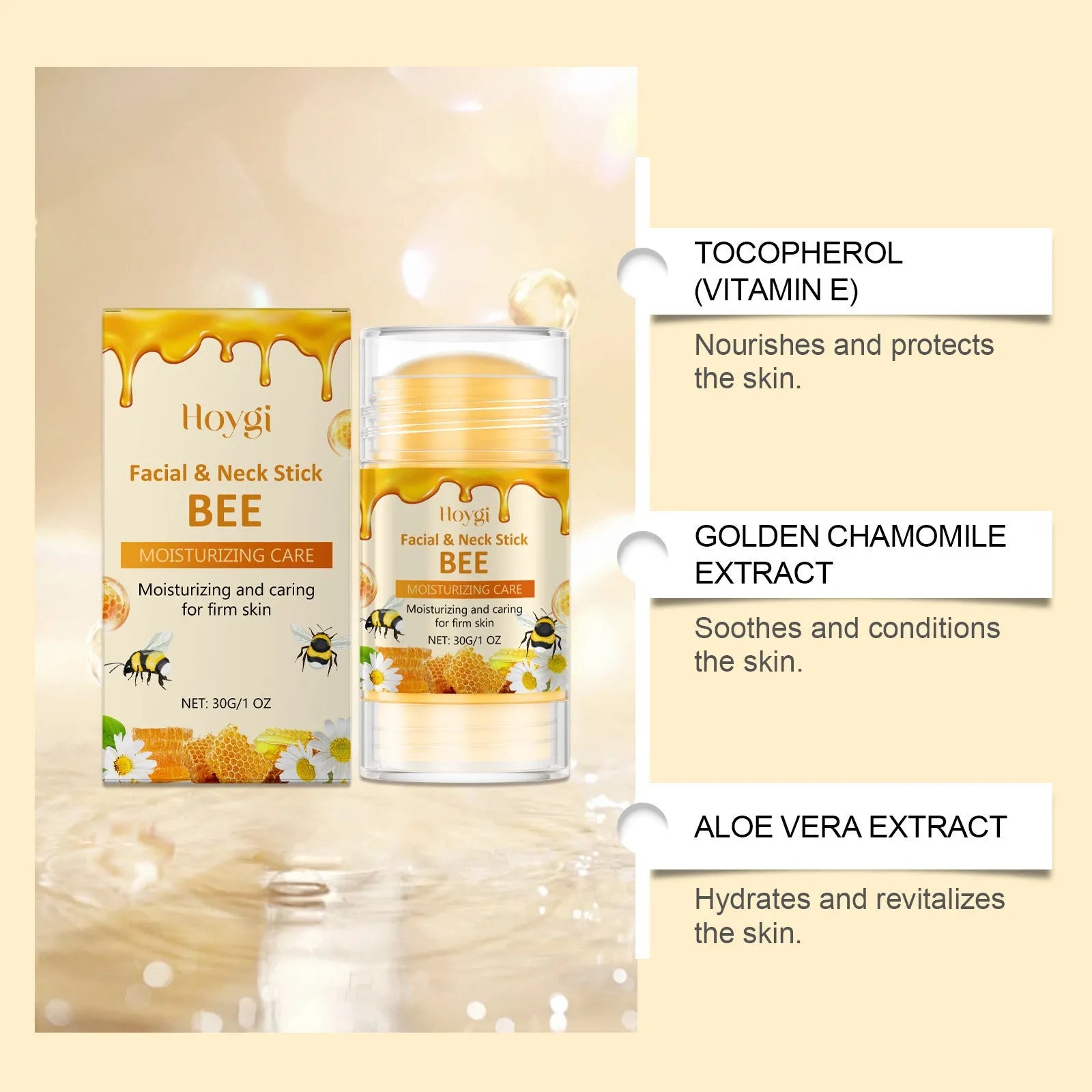 30g moisturising facial essence stick with beeswax, honey, and botanical extract formulation