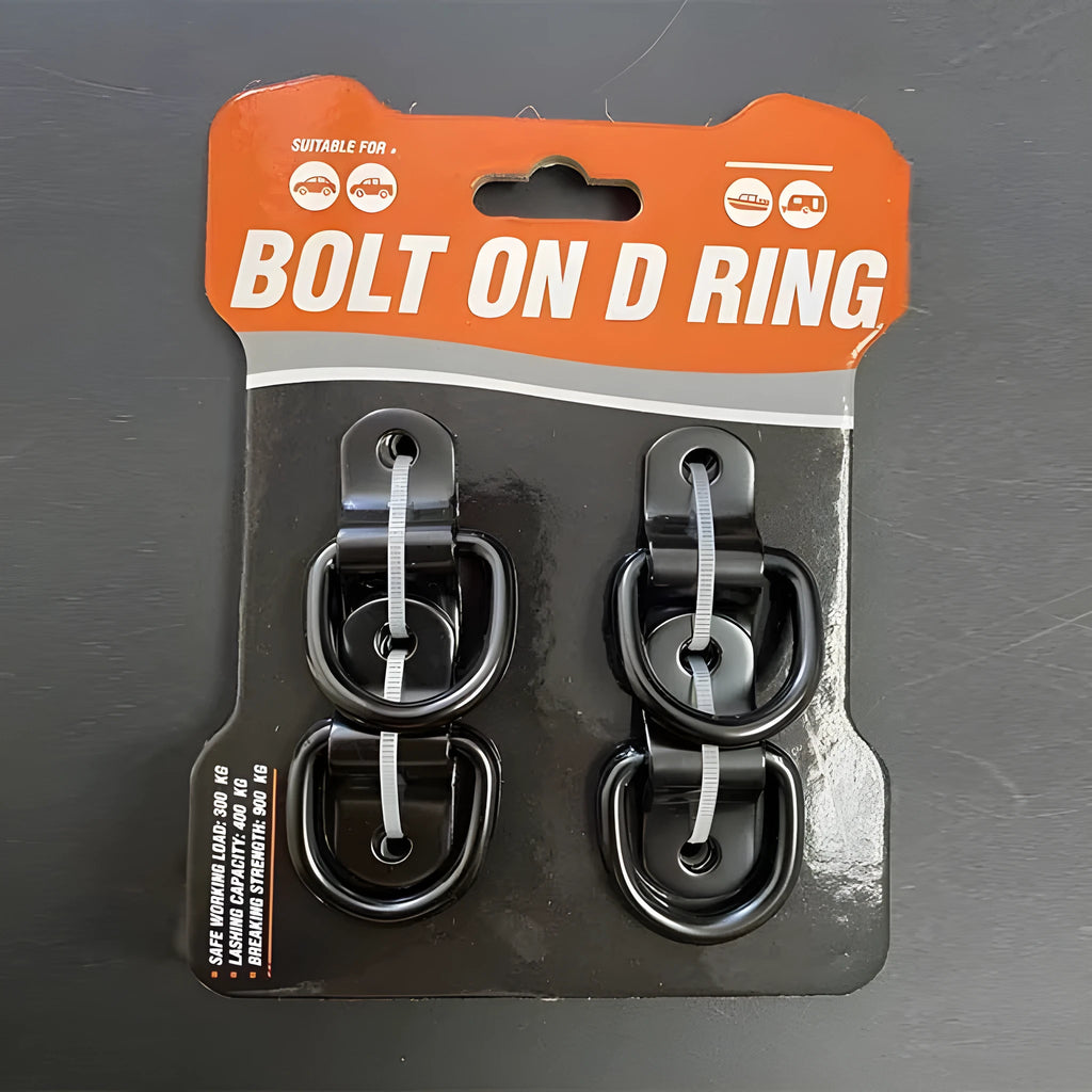 Black galvanised steel pull ring floor hook for securing cargo in a truck bed.