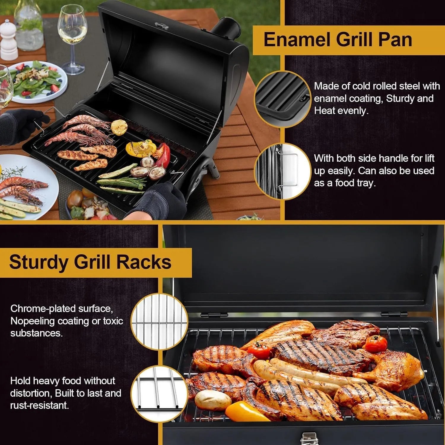 Small metal folding desktop charcoal barbecue with a grill