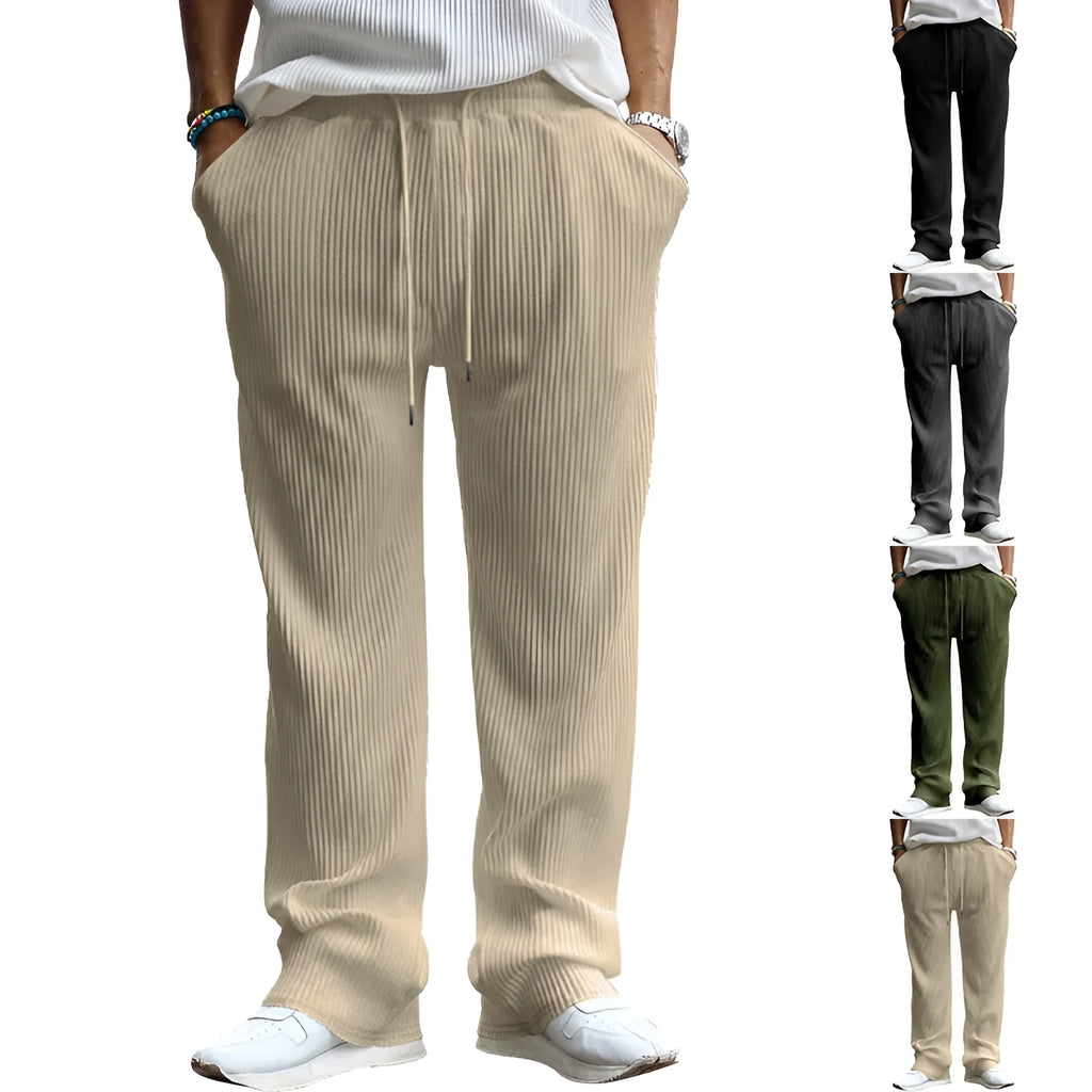 Men's casual high waist straight leg trousers in Army Green colour.