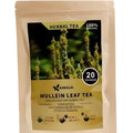 Verbascum Thapsus Tea 20 packs 60g herbal tea bags on a table with a steaming cup