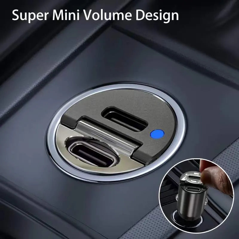 Black zinc alloy 30W USB-C car charger for cigarette lighter socket