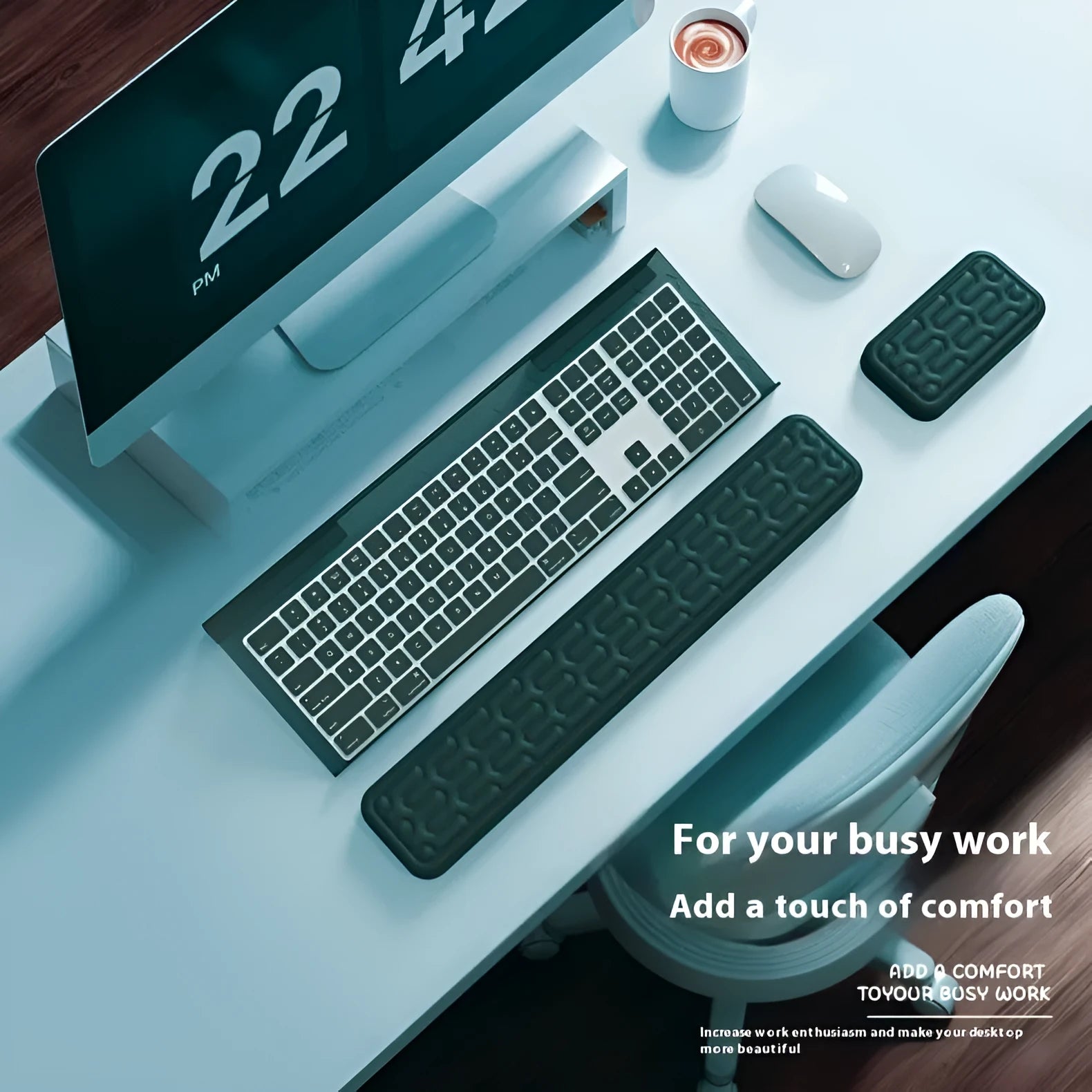 Double-sided keyboard and mouse pad with memory foam wrist support in assorted colours