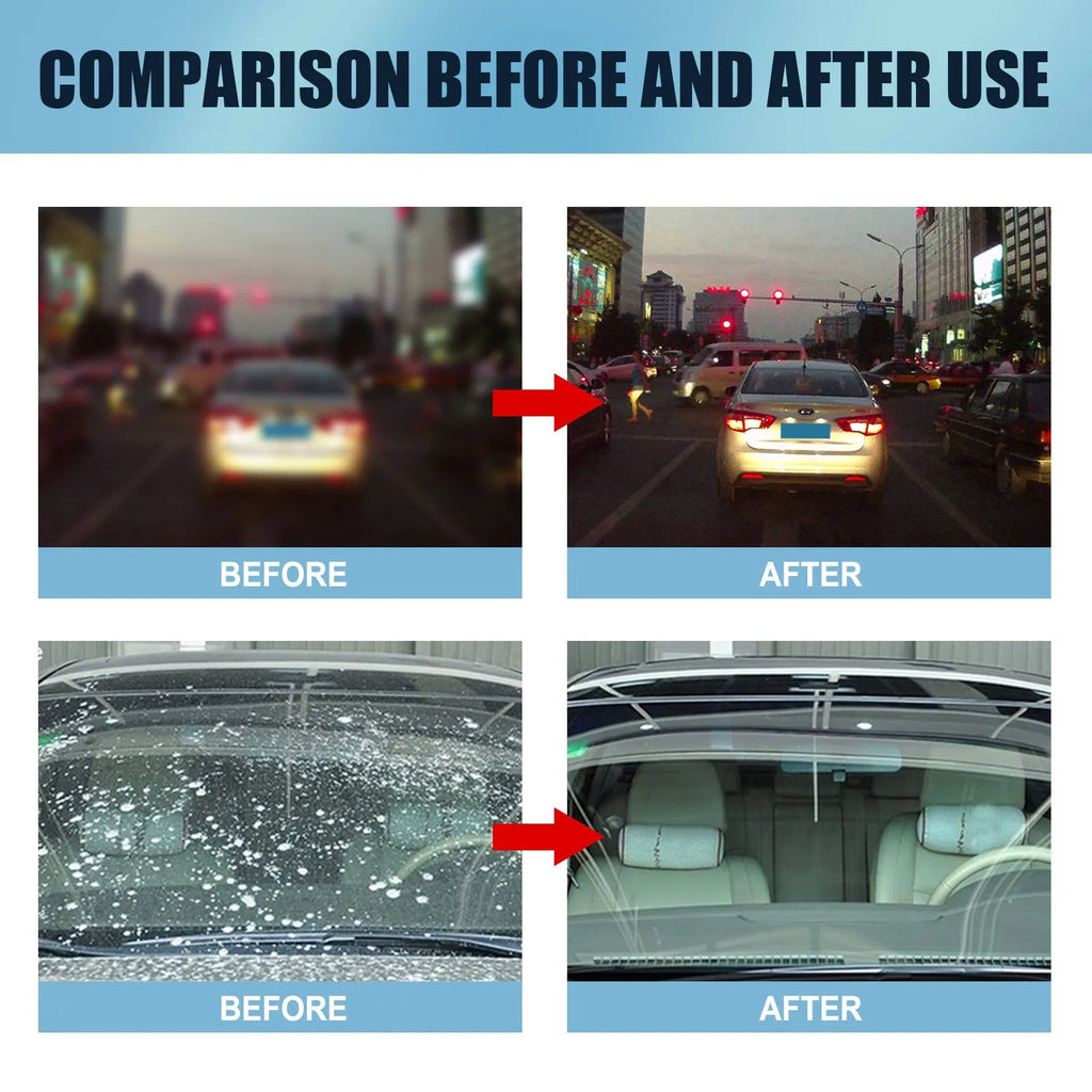 Blue sponge applicator and tube of car window oil film remover for glass decontamination