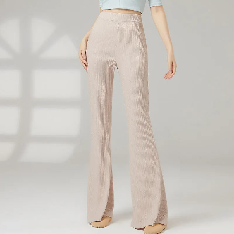 Women's solid colour polyester dance practice trousers for classical ballet and sports dance training.