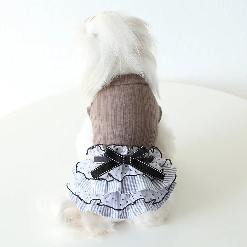 Polka dot lace princess style cake dress pet clothing for dogs and cats