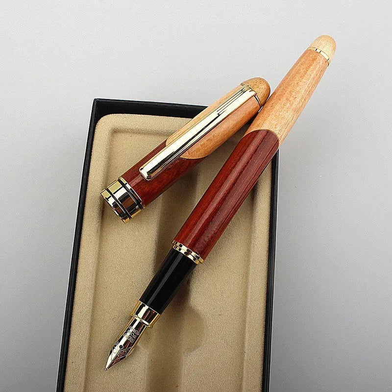 Wooden ballpoint pen with metal mechanism and presentation sleeve