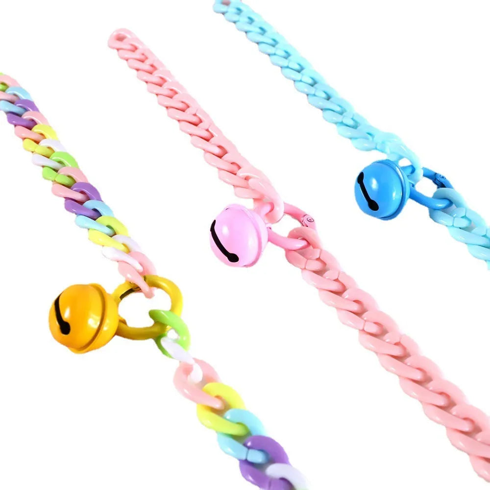 Adjustable plastic pet collar in macaron candy colours with chain details for cats dogs rabbits