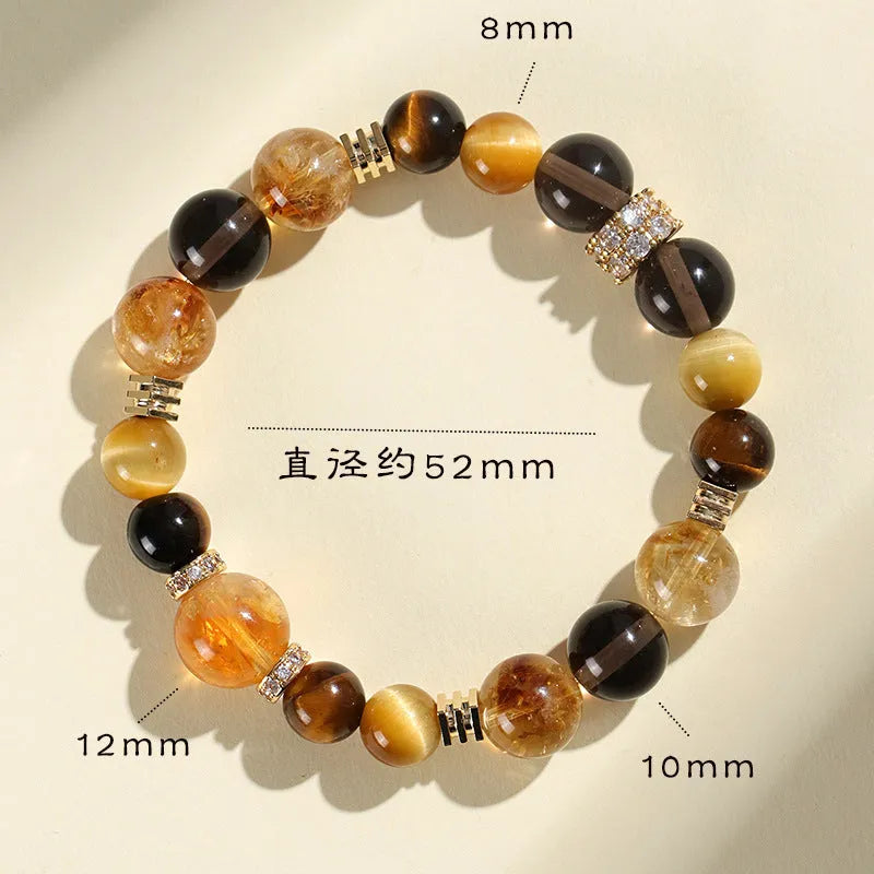 Natural yellow artificial crystal string beads bracelet, 10mm size, on a white background.