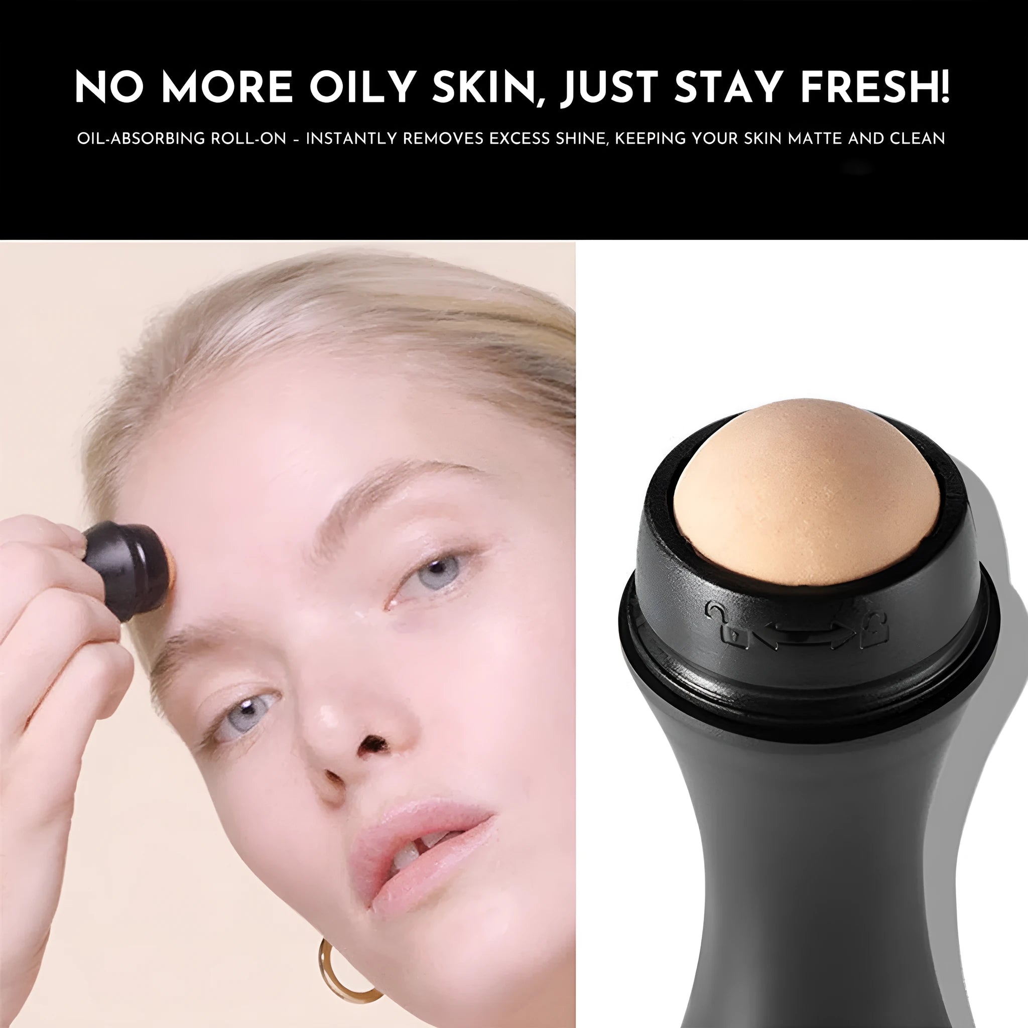 Volcanic stone portable roller for oily skin control in black, green, pink, or white.
