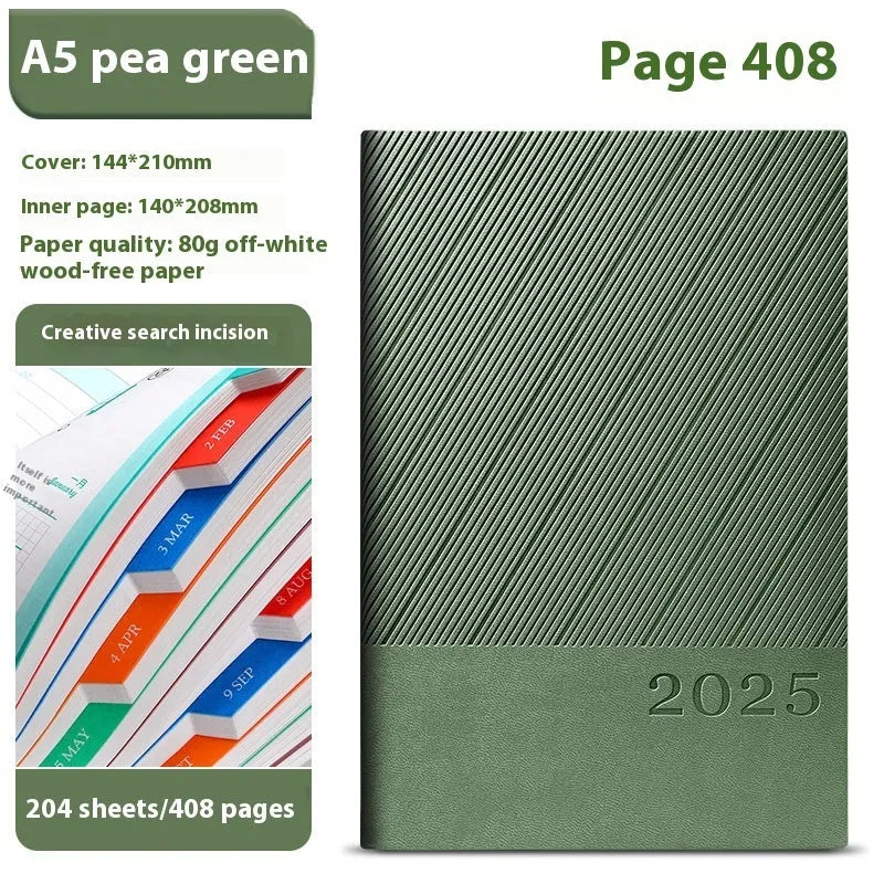 Executive leather notepad open showing 80g paper with striped PU cover in professional colour