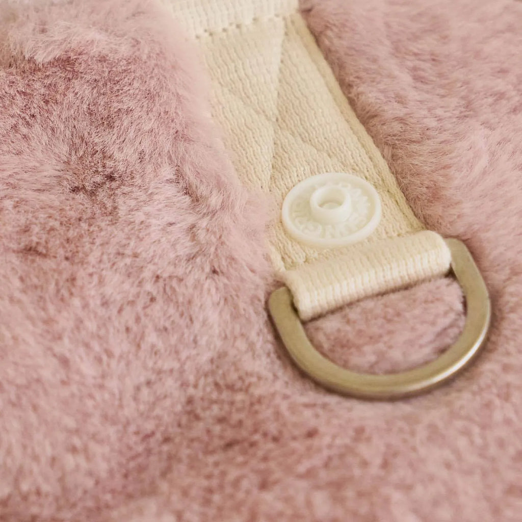 Light pink polyester warm coat for a dog or cat, showing casual costume style.