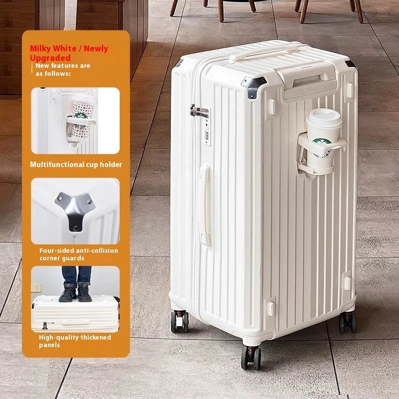 Super large capacity travel trolley case with five-wheel universal wheels in Ivory White finish