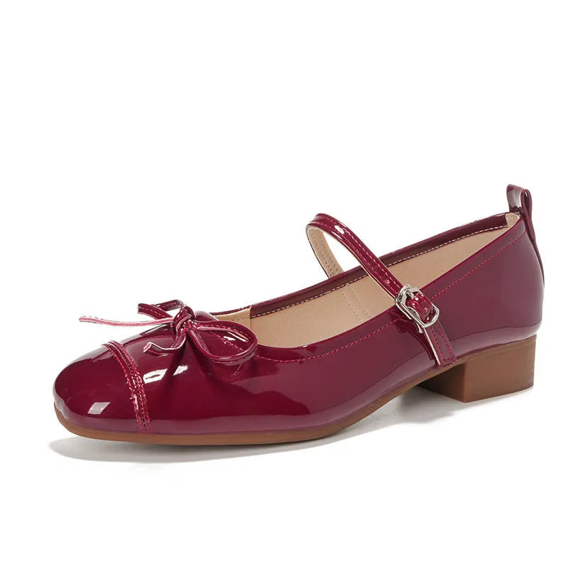 Multicolor low heel retro flats with rhinestone and sequin decoration, pointed toe, square heel, in pink colour