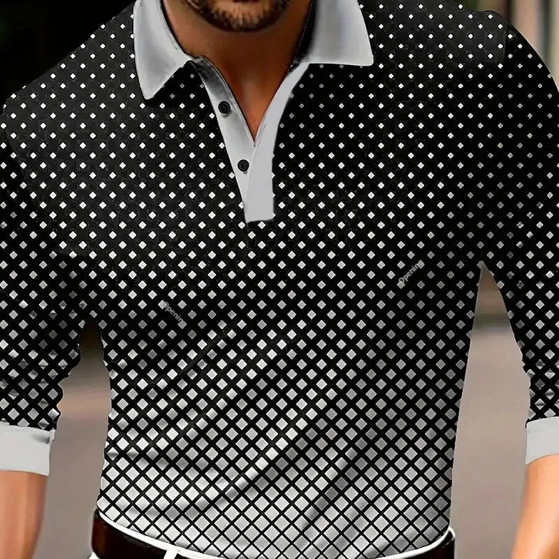 Men's long sleeve retro button design loose top in polyester blend fabric
