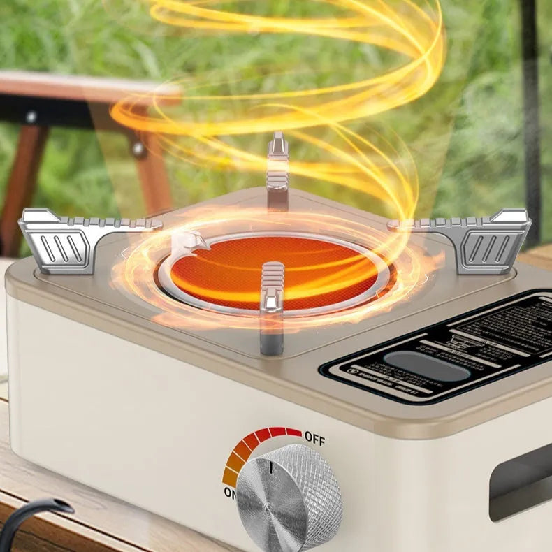 White portable infrared gas stove for outdoor cooking with windproof stainless steel construction