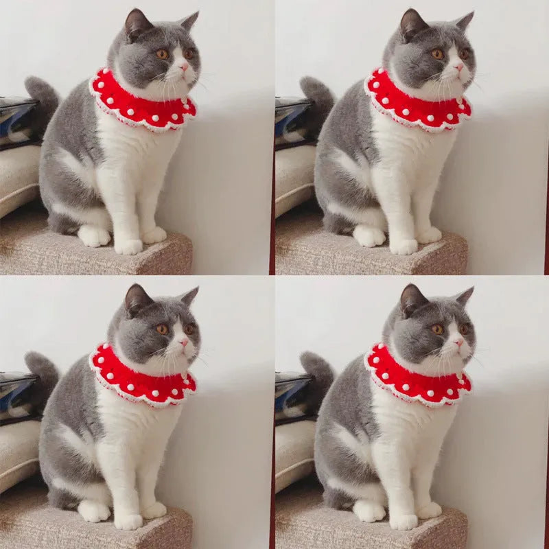 Knitted milk cotton pet collar with cartoon pattern in custom colour option for cats dogs rabbits