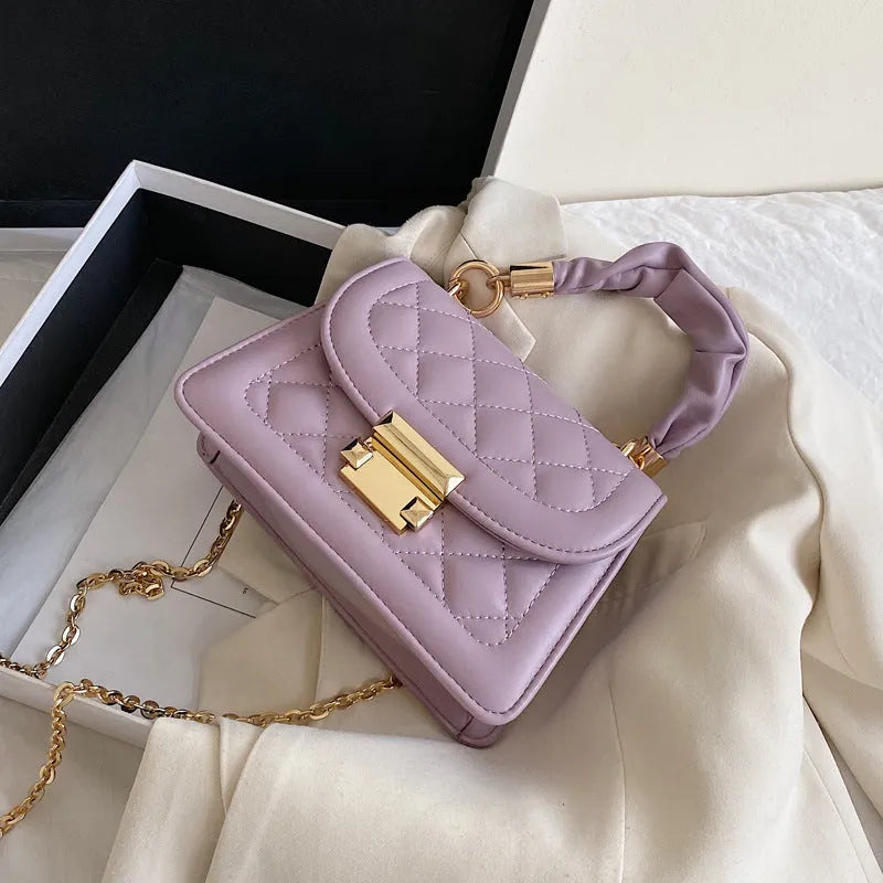 Korean-style women's square shoulder bag with rhombus pattern in purple, black or beige colours